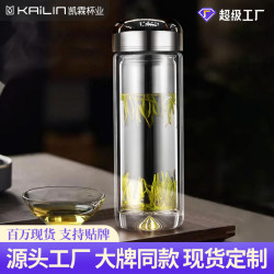 輕奢玻璃杯雙層水杯高檔U型內膽男士商務茶杯加厚水滴底禮品杯子