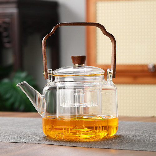 透黑菸灰玻璃煮茶壺家用露營耐熱蒸泡一體壺提梁防燙辦公圍爐茶具