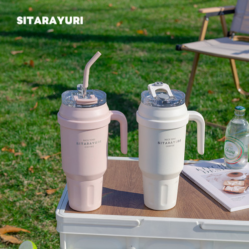 SITARAYURI巨無霸保溫杯帶把手吸管水杯大容量304不鏽鋼冰霸杯子