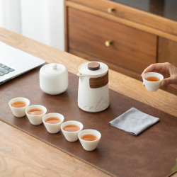 旅行茶具套裝戶外可攜式收納包商務活動伴手禮陶瓷快客杯一壺六杯