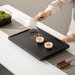 石英石茶盤家用功夫茶具整塊茶台排水小型烏金瓷石泡茶海簡約茶托