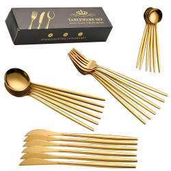 不鏽鋼餐具刀叉勺子高顔值葡萄牙甜品牛排西餐spoons24件套裝