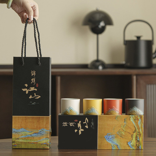 國潮文創禮盒裝茶杯主人杯單杯手繪遠山生日禮品伴手禮可定