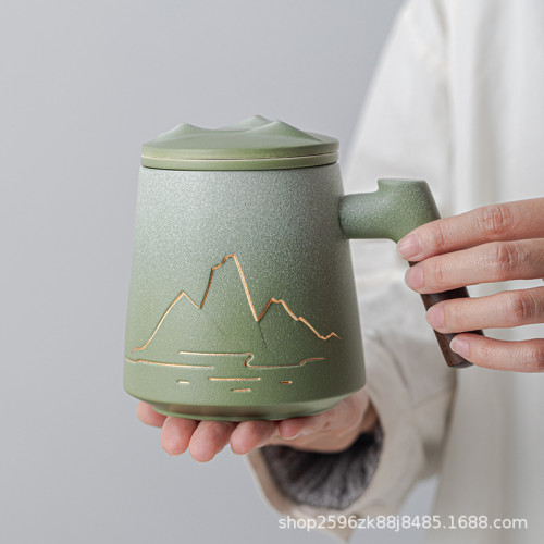 陶瓷茶水分離辦公杯帶蓋過濾泡茶杯國潮高檔馬克杯商務伴手禮禮品