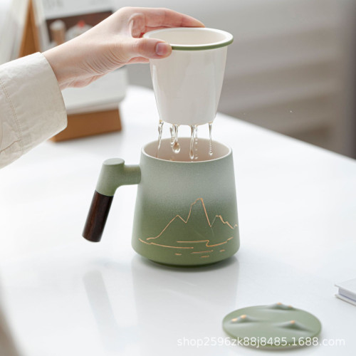 陶瓷茶水分離辦公杯帶蓋過濾泡茶杯國潮高檔馬克杯商務伴手禮禮品