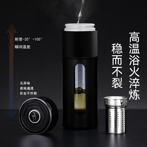 新款一鍵開蓋玻璃杯男士大容量茶水分離速開按壓車用泡茶塑玻杯子