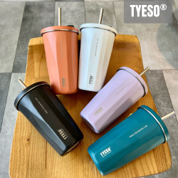 Tyeso菱形不鏽鋼冰霸杯保冷咖啡杯高顔值大容量保溫杯車用吸管杯