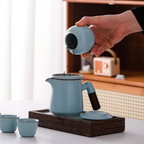 旅行茶具戶外可攜式汝窰陶瓷快客杯一壺三杯泡茶隨身收納包伴手禮