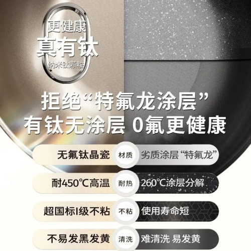 鈦陶瓷炒鍋家用平底炒菜鍋奶白色耐磨防劃不沾鍋通用爐灶平底鍋