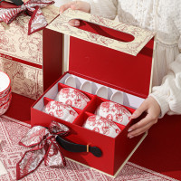 陶瓷高檔禮品釉下彩紅玫瑰中式餐具套裝家用喬遷禮品碗商務活動