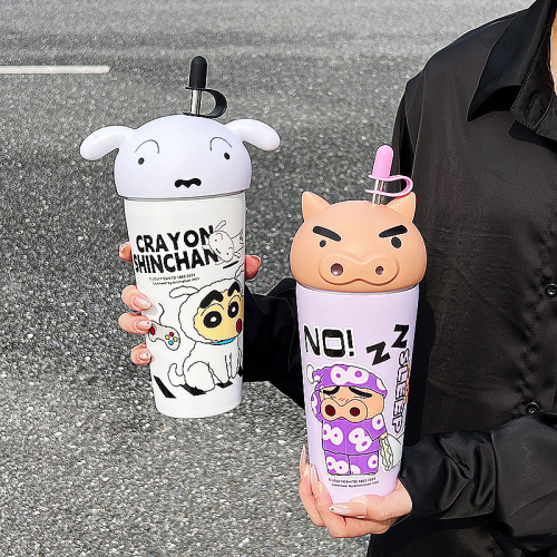蠟筆小新保溫杯2024新款女生高顔值夏季保冷水杯吸管杯子生日禮物