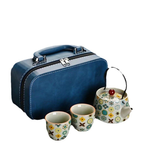 旅行茶具套裝青花瓷提梁壺一壺二杯可攜式快客杯戶外泡茶器伴手禮 旅行茶具套裝青花瓷提梁壺一壺二杯可攜式快客杯戶外泡茶器伴手禮