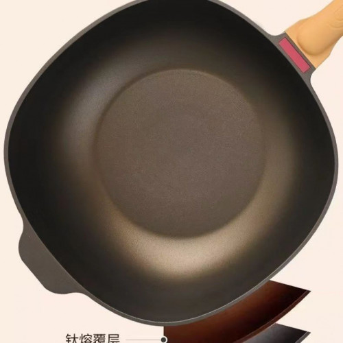 鈦極巖鑄不沾鍋家用多功能平底方形鍋電磁爐煤氣鍋炒菜鍋禮品