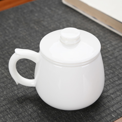 羊脂玉素燒高檔辦公杯陶瓷茶水分離杯帶蓋家用辦公馬克杯禮品