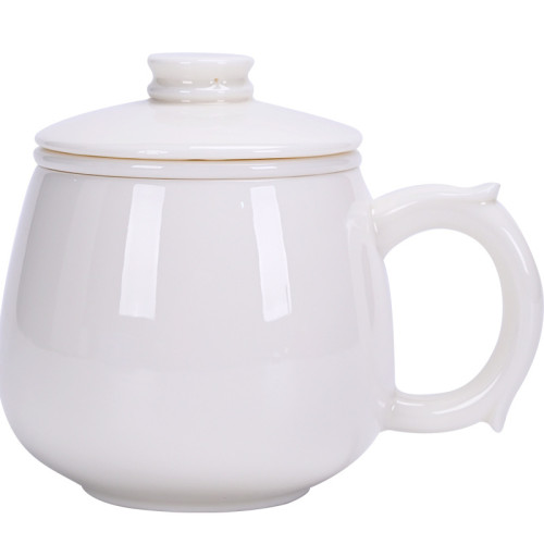 羊脂玉素燒高檔辦公杯陶瓷茶水分離杯帶蓋家用辦公馬克杯禮品
