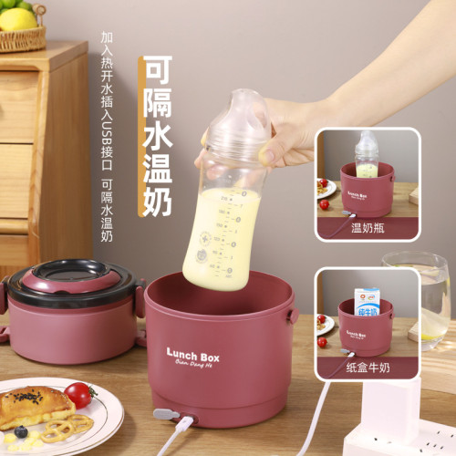 304注水加熱保溫飯盒上班學生USB插電式保溫便當盒圓形提鍋廠