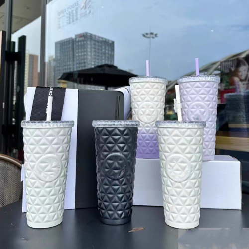 星巴同款菠蘿杯子多彩夏日清新漸變紫隨行保溫大容量戶外吸管水杯