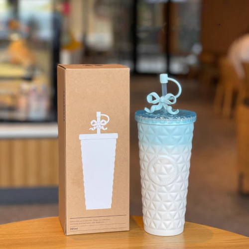 星巴同款菠蘿杯子多彩夏日清新漸變紫隨行保溫大容量戶外吸管水杯