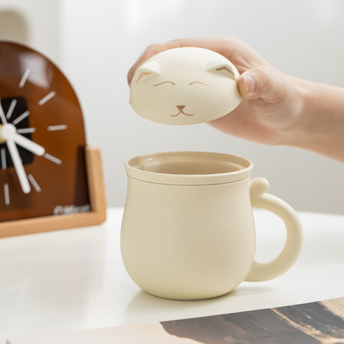陶瓷杯子辦公室帶蓋泡茶杯 茶水分離個人專用過濾馬克杯製作lo