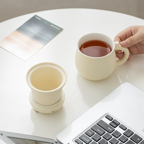 陶瓷杯子辦公室帶蓋泡茶杯 茶水分離個人專用過濾馬克杯製作lo