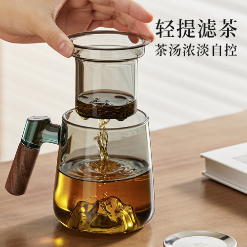 富光茶水分離泡茶杯男款辦公家用高硼矽玻璃杯帶把手水杯子