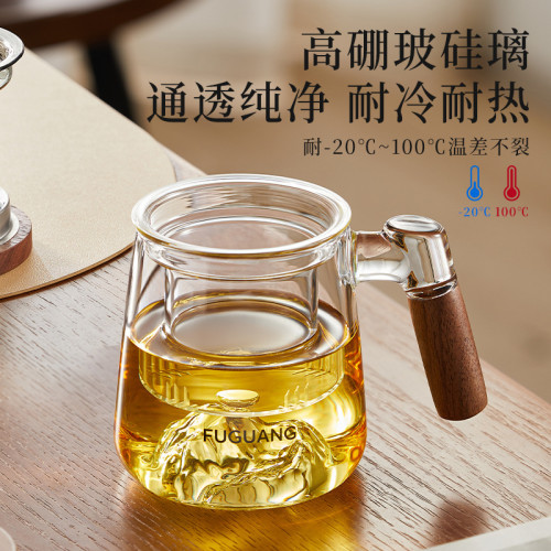 富光茶水分離泡茶杯男款辦公家用高硼矽玻璃杯帶把手水杯子