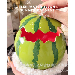 西瓜陶瓷泡麵碗帶蓋湯飯碗大容量水果沙拉甜品碗高顔值可愛微波爐
