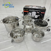 出口德國不鏽鋼12件套套裝鍋水壺奶鍋湯鍋煎鍋具禮品組合套裝鍋具