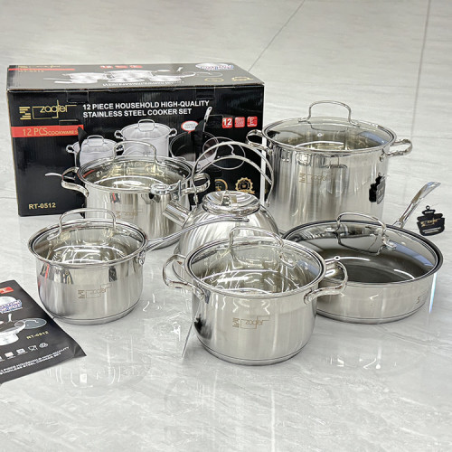 出口德國不鏽鋼12件套套裝鍋水壺奶鍋湯鍋煎鍋具禮品組合套裝鍋具