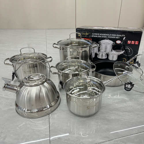 出口德國不鏽鋼12件套套裝鍋水壺奶鍋湯鍋煎鍋具禮品組合套裝鍋具