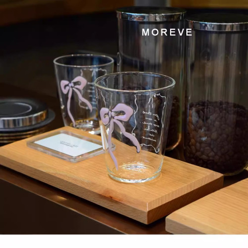 蝴蝶結玻璃杯高硼矽法式透明馬克杯 可愛家用玻璃杯