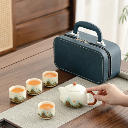 可攜式旅行茶具小套裝戶外包汝窰功夫茶具泡茶壺商務禮品