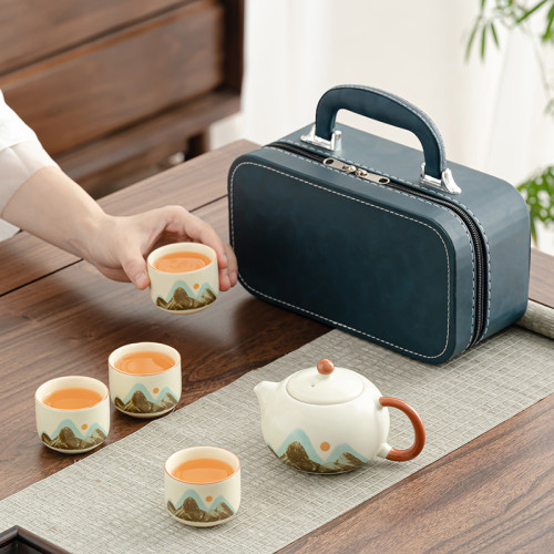 可攜式旅行茶具小套裝戶外包汝窰功夫茶具泡茶壺商務禮品