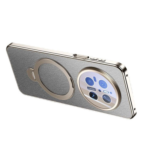 適用華爲mate70pro+手機殼新款商務磁吸支架金屬金絲銀錦