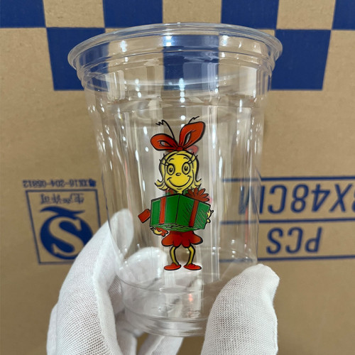 萬聖節主題一次性90口徑12oz聖誕節元素PET塑膠冷飲杯