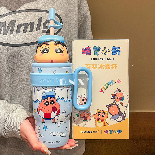 蠟筆小新大手柄水杯316不鏽鋼兒童保溫杯新款可愛大容量吸管桌面