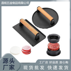 3 件粉碎漢堡壓機套件,漢堡壓適用於烤盤,鑄鐵燒烤壓榨機帶木柄