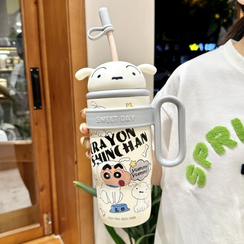 蠟筆小新大手柄水杯316不鏽鋼兒童保溫杯新款可愛大容量吸管杯子