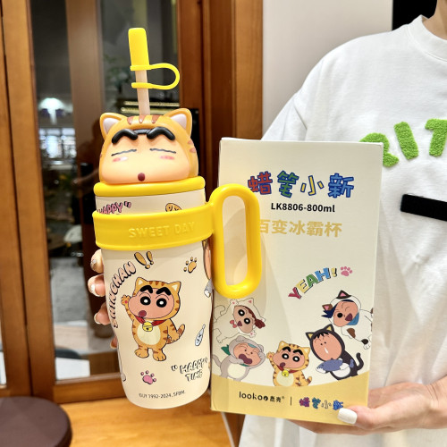 蠟筆小新大手柄水杯316不鏽鋼兒童保溫杯新款可愛大容量吸管杯子