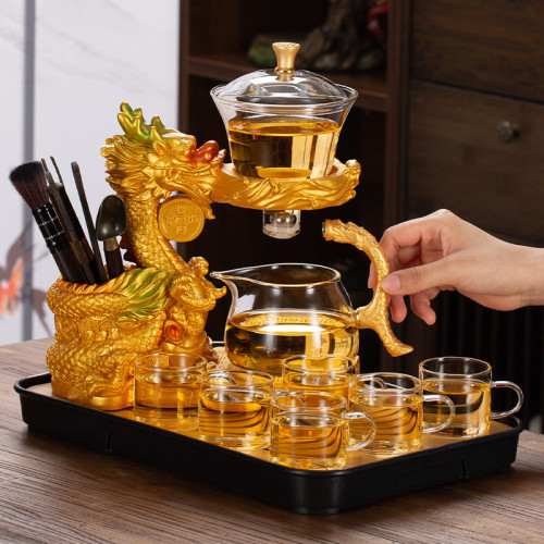 盛世金龍玻璃自動懶人茶具套裝家用功夫茶具用品分茶器一體式懶人