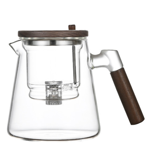 高硼矽木把玻璃飄逸壺家用茶水分離過濾茶壺一鍵式按壓泡茶壺