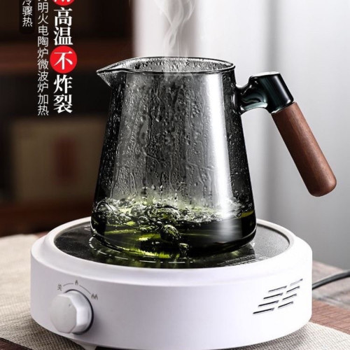 飄逸杯泡茶壺2024新款胡桃木把手玻璃內膽一鍵過濾按壓式沖茶壺