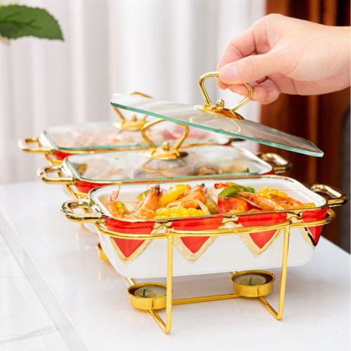 casserole三格雙耳陶瓷烤盤家用餐具加熱湯鍋乾鍋3pcs bake ware