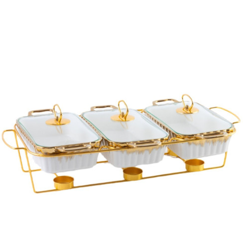 casserole三格雙耳陶瓷烤盤家用餐具加熱湯鍋乾鍋3pcs bake ware