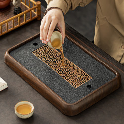 高檔仿烏金石茶盤家用茶台瀝水盤茶托盤茶具2024新款茶海套裝乾泡