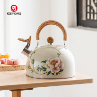 新款國風鳴笛燒水壺歐美廚具創意白色鳴音大容量水壺3L可