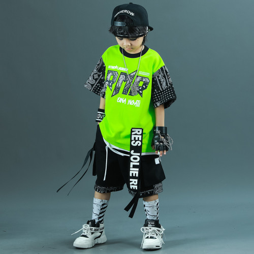 韓國潮牌童套裝兒童腰果2024夏款運動街舞服男童韓版嘻哈兩件套潮