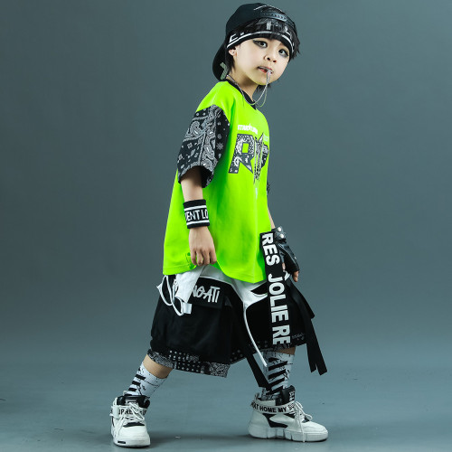 韓國潮牌童套裝兒童腰果2024夏款運動街舞服男童韓版嘻哈兩件套潮