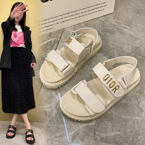 潮牌厚底涼鞋女2024新款D字魔術貼涼拖夏季休閒配裙穿沙灘鞋