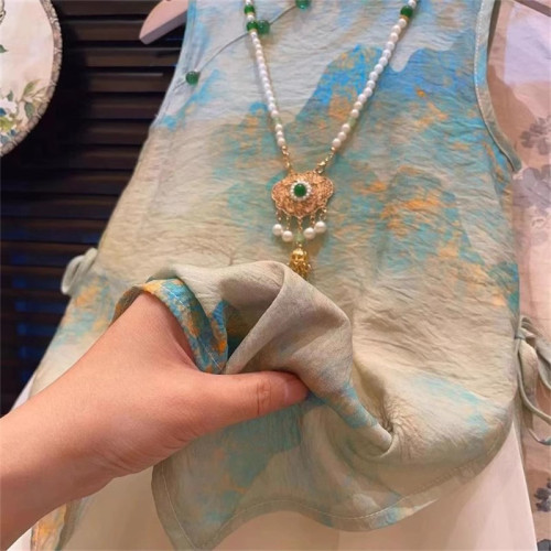 2025洋氣女童旗袍夏季新款兒童中式印花連衣裙長裙寶寶風裙子